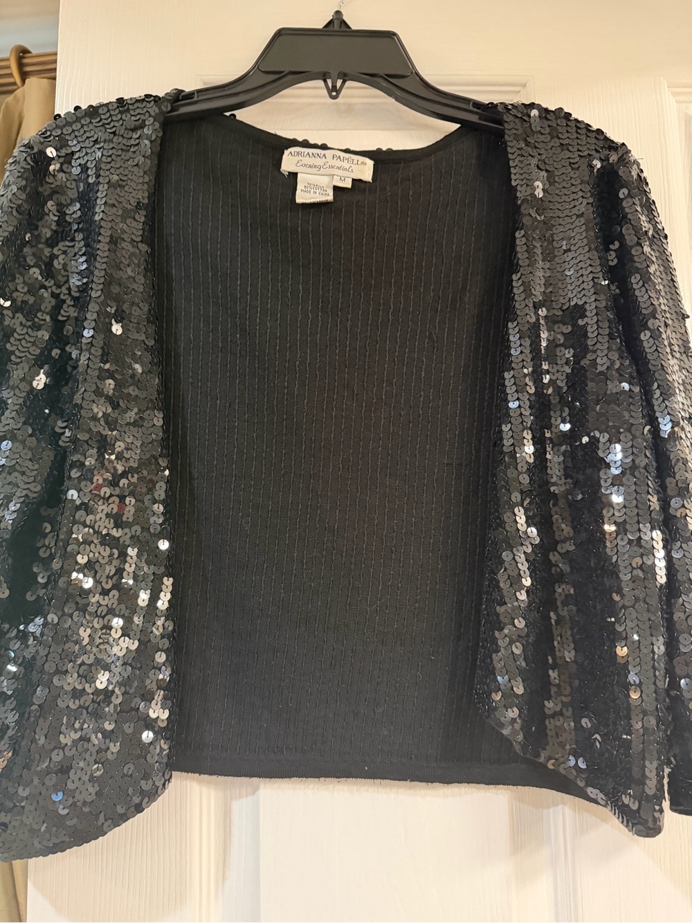 Adrianna Papell Black Sequin Open-Front Cardigan